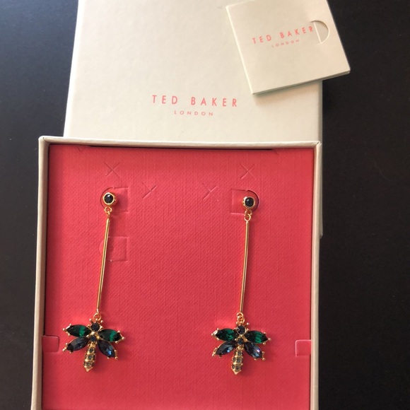Ted Baker London Corolen Gold Tone Crystal Dragonfly Drop Earrings NIB - Picture 4 of 16